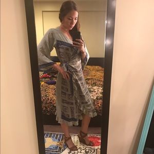 M/L Bohemian Silk Summer Dress w/ Semi Bell Sleeve