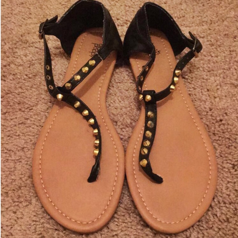 Never Been Worn Black & Gold Stud Sandals