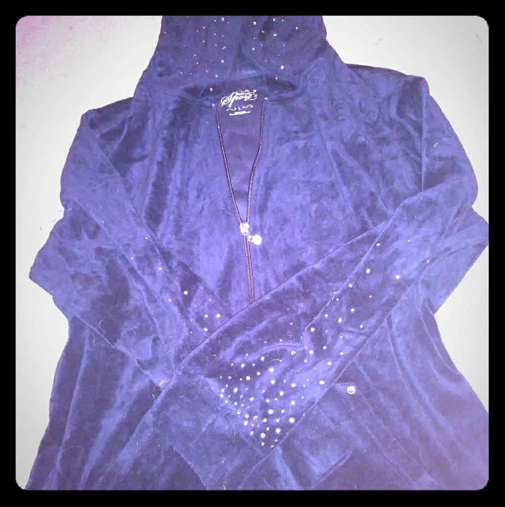 Hooded sweatshirt with rhinestones