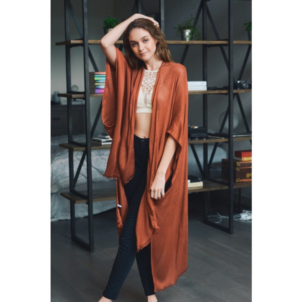 Frayed trim kimono