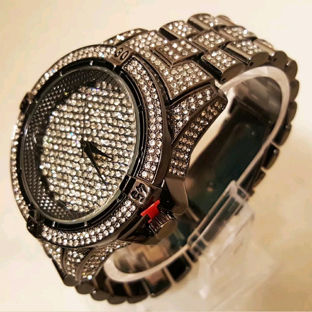 Hematite Iced Out Bling Hip Hop black wrist Watch