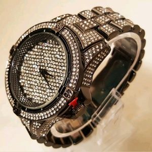 Hematite Iced Out Bling Hip Hop black wrist Watch