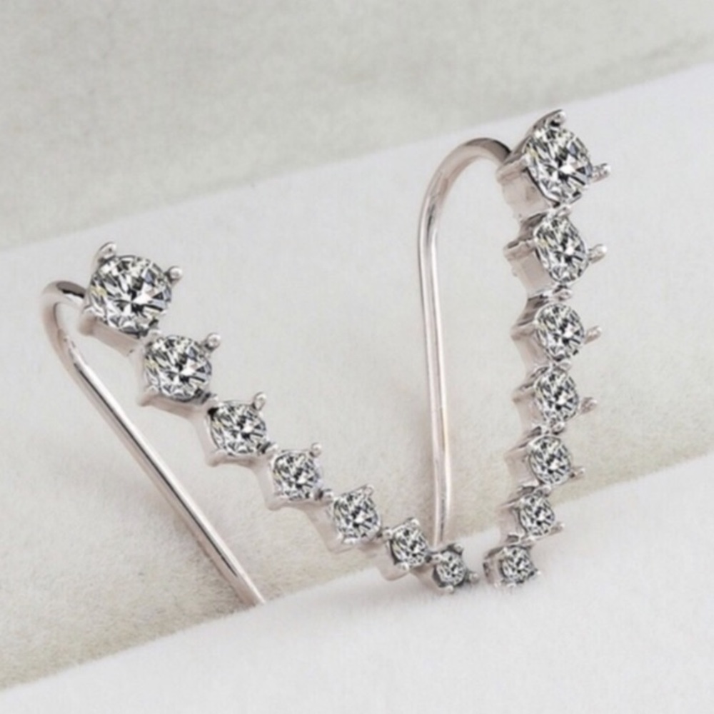 Silver Crystal Climber Earrings - Picture 2 of 3