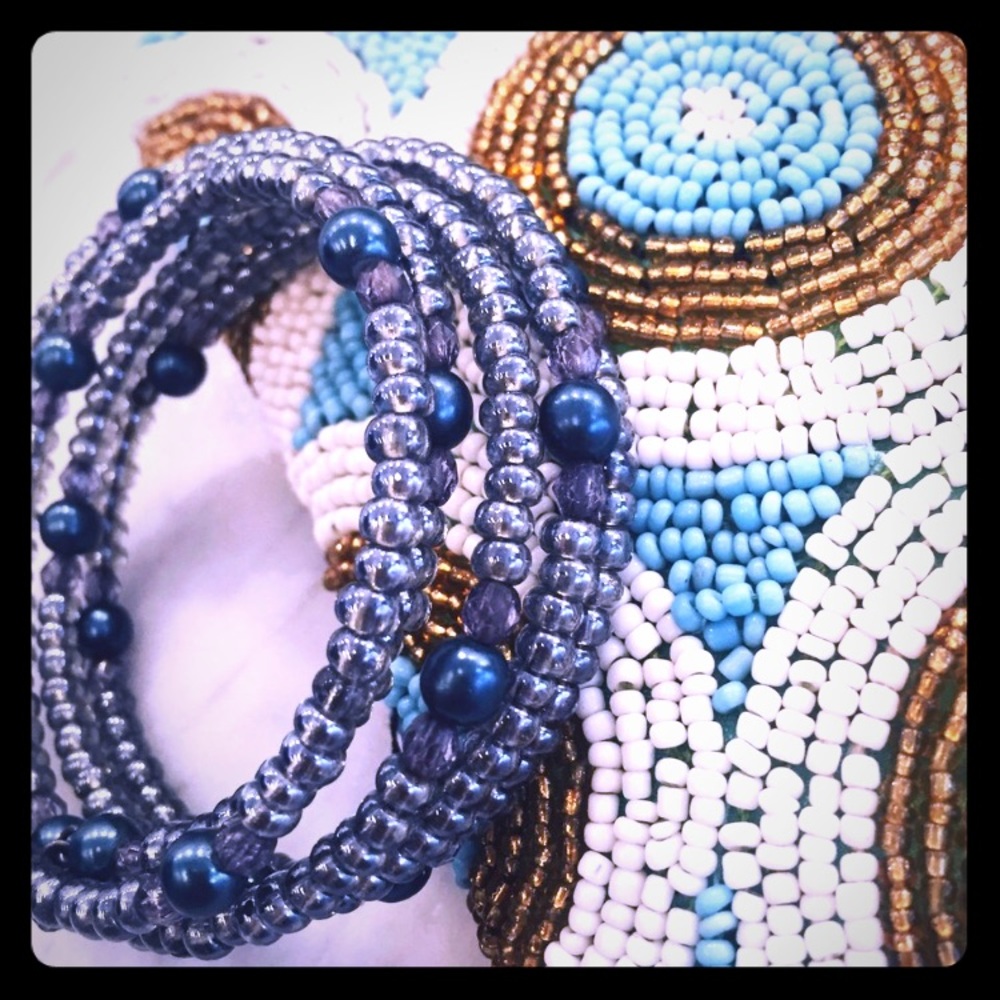 Stacked beaded blue bracelet