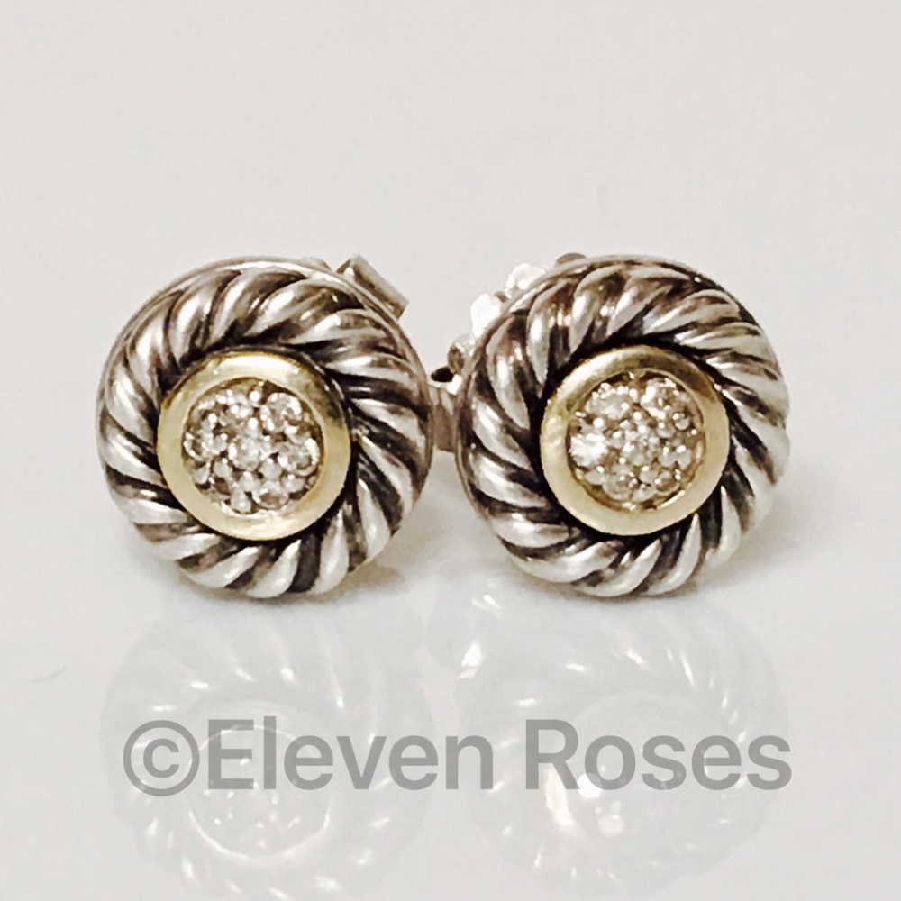 David Yurman Classic Cable Diamond Cookie Earrings - Picture 1 of 6