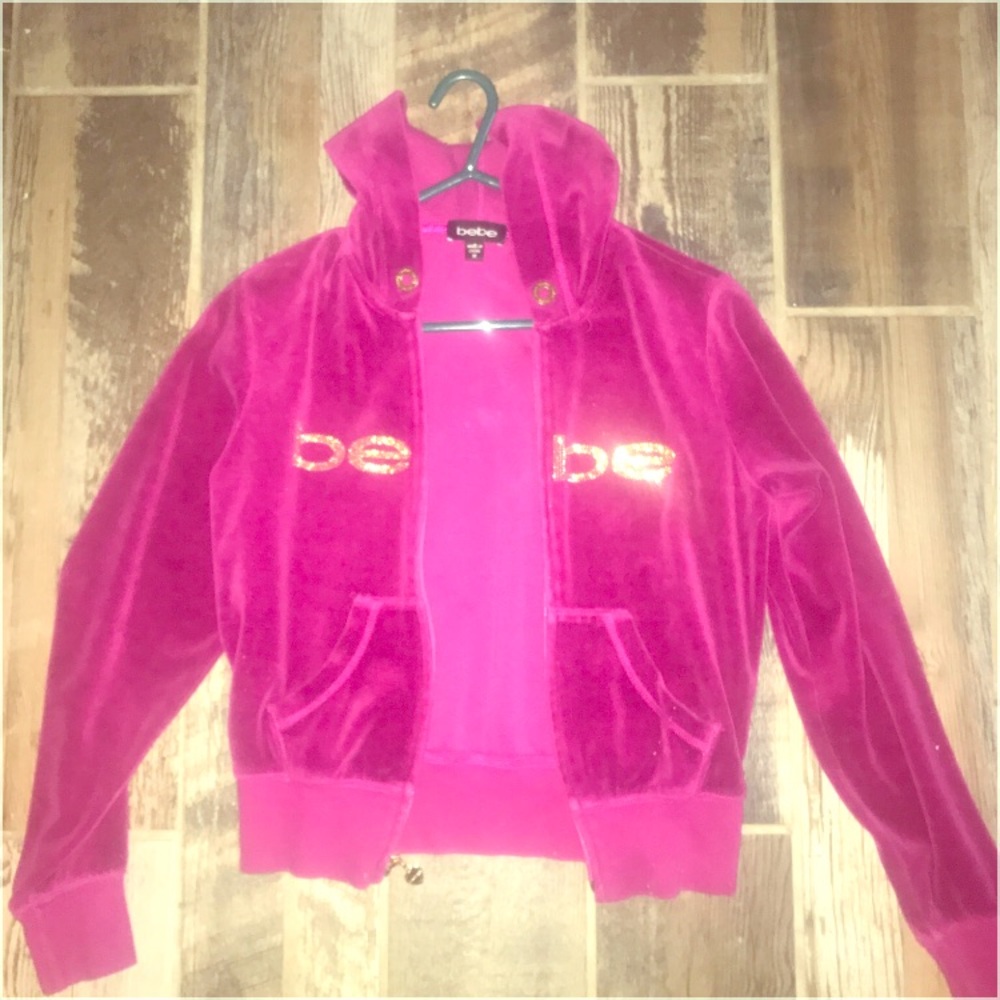 Bebe maroon velour hoodie with zip up M