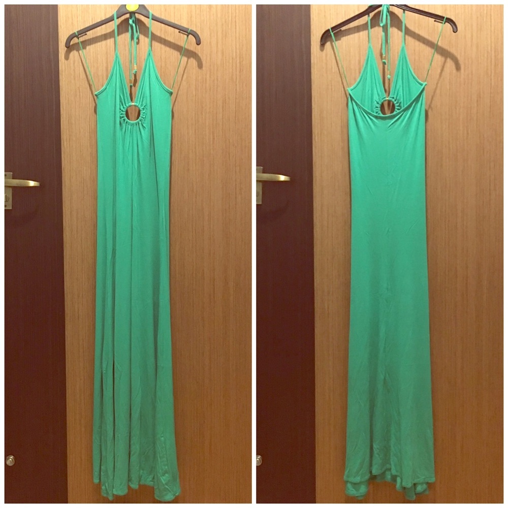 NEW Sz 2 ASOS green key ring halter maxi dress