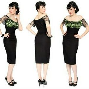 mode merr green lace top pencil dress xsmall
