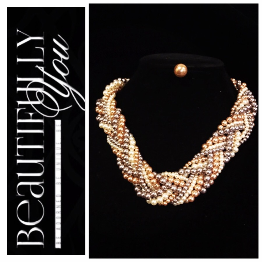 Braided Pearl Necklace Set