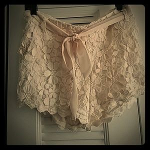 Cream crochet shorts