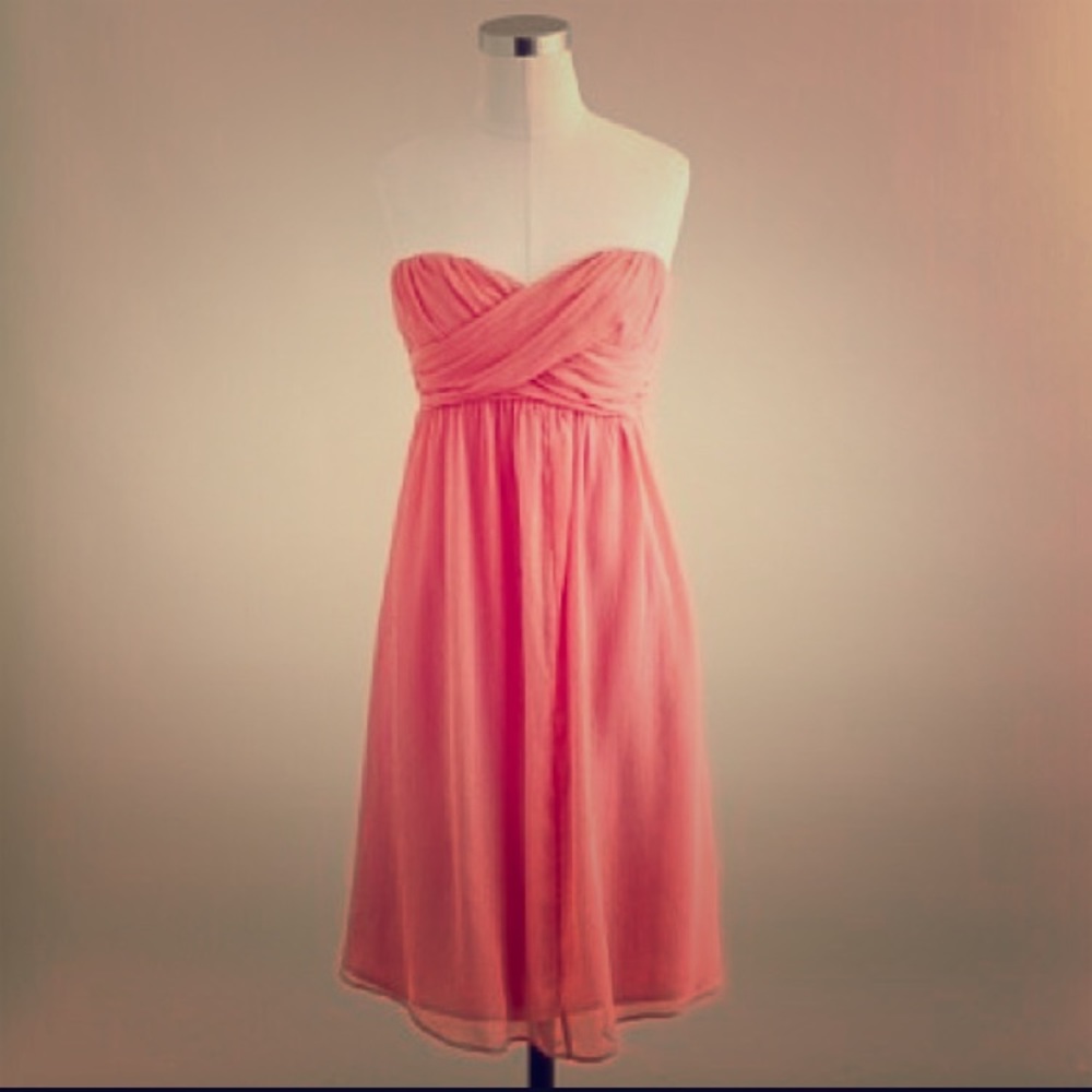 Jcrew Coral Pink Silk Chiffon Bridesmaid Dress
