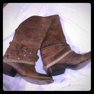 Rustic leather cowboy boots