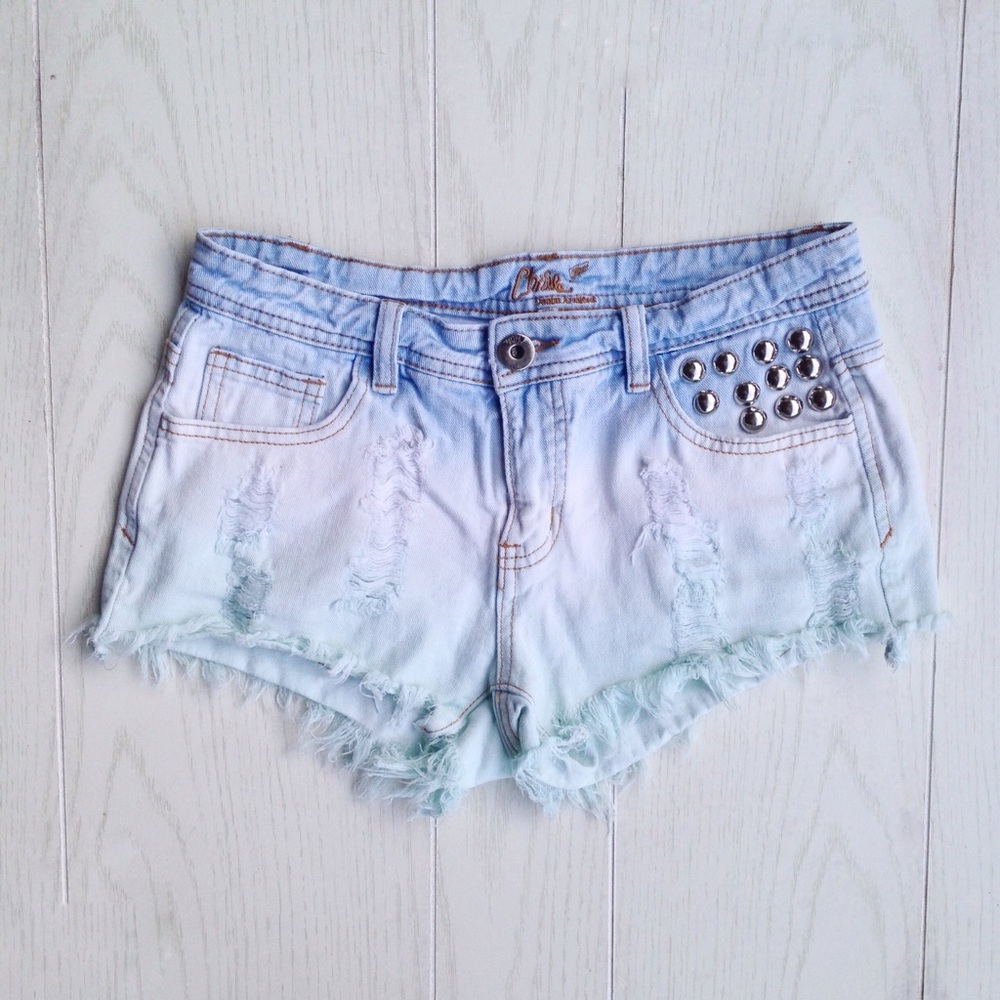Distressed Denim Shorts with Stud Detailing