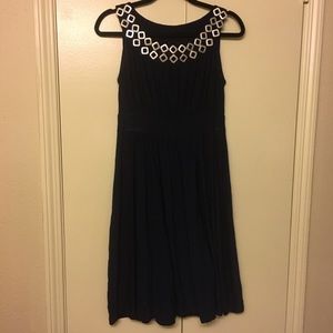 Navy Blue Cocktail Dress w/ silver neck detail