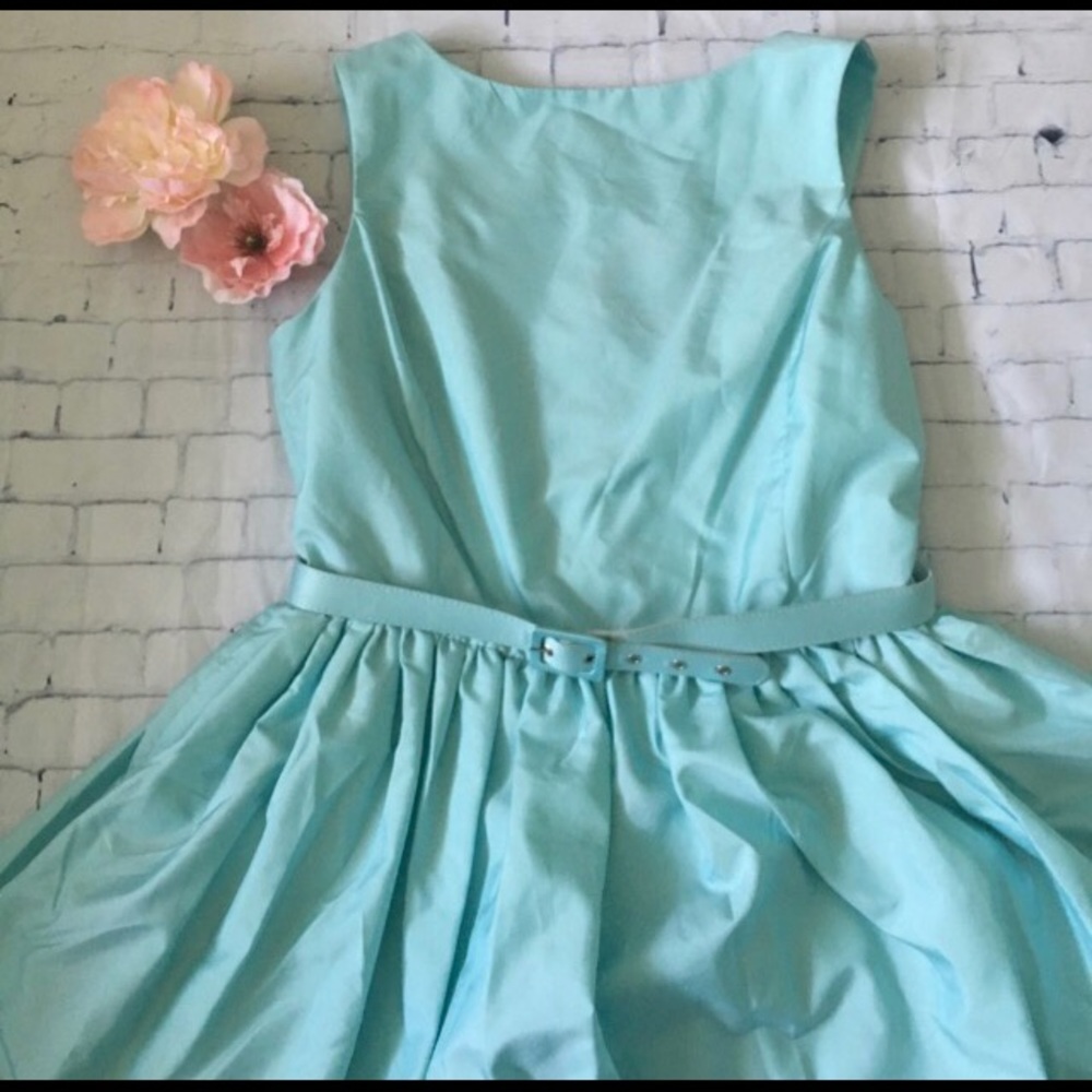 Aqua Blue A-line Dress W/ Belt