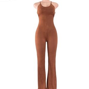 Womens Lace up Suede Jumpsuit