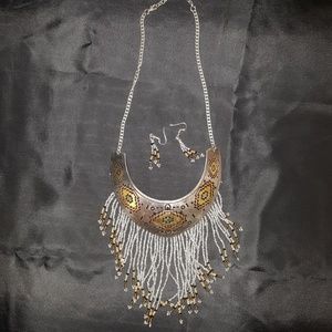 Silver Gold Bronze Aztec Inspired Necklace Set