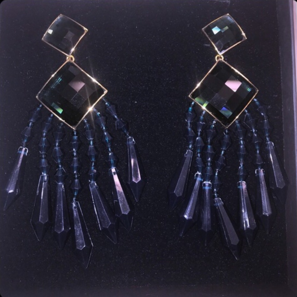 Balmain x h&m chandelier emerald green earrings