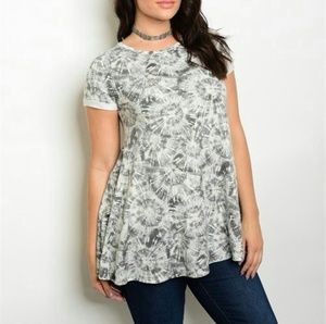 Ivory and Gray Tie Dye Plus Size Top