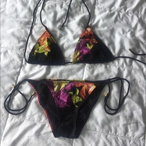 Beautifufl flowers black bikini set 👙