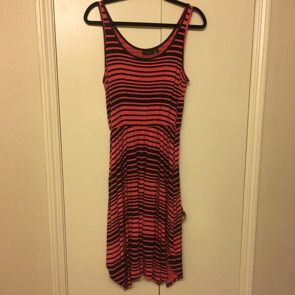 Black and Coral colored high/low summer dress