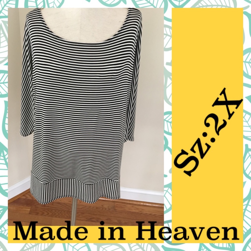 Made in Heaven ~ Women’s Striped, 3/4 Dolman Sleeve, Tunic Top Sz: 2X (NWOT)
