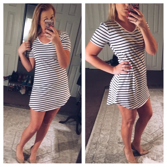 LAST ONE!! Black & white striped mini dress - Picture 2 of 4