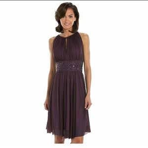 Purple Beaded Flare Halter Dress