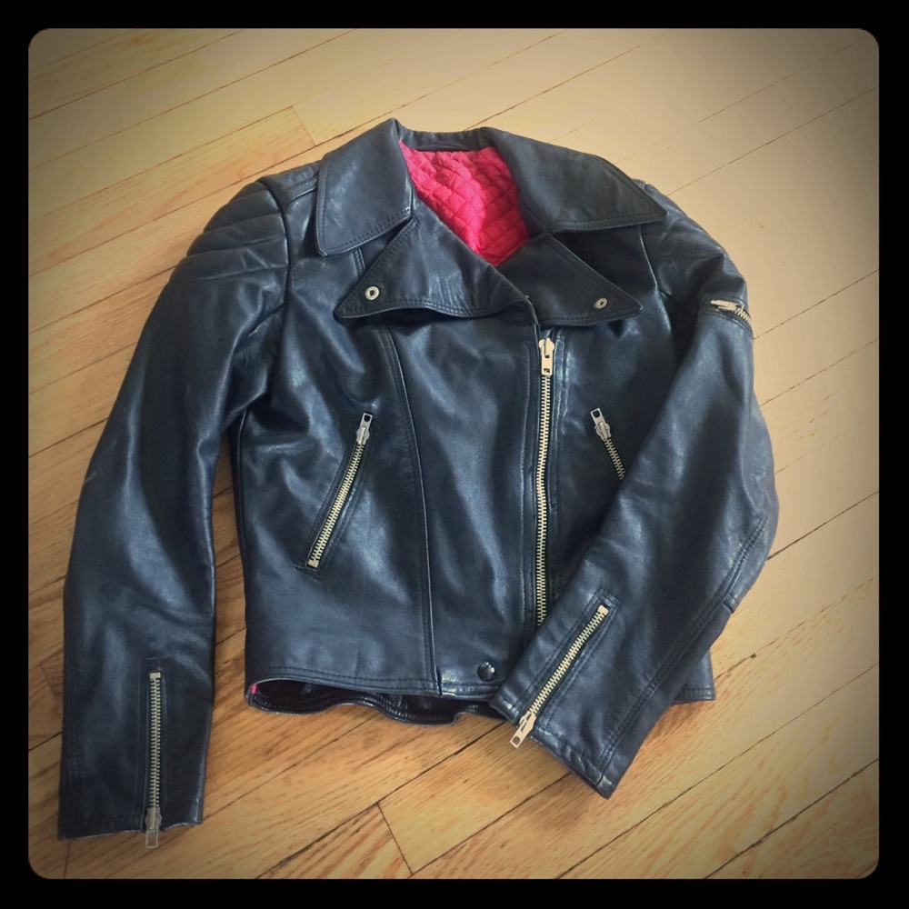 Vintage black leather motorcycle jacket