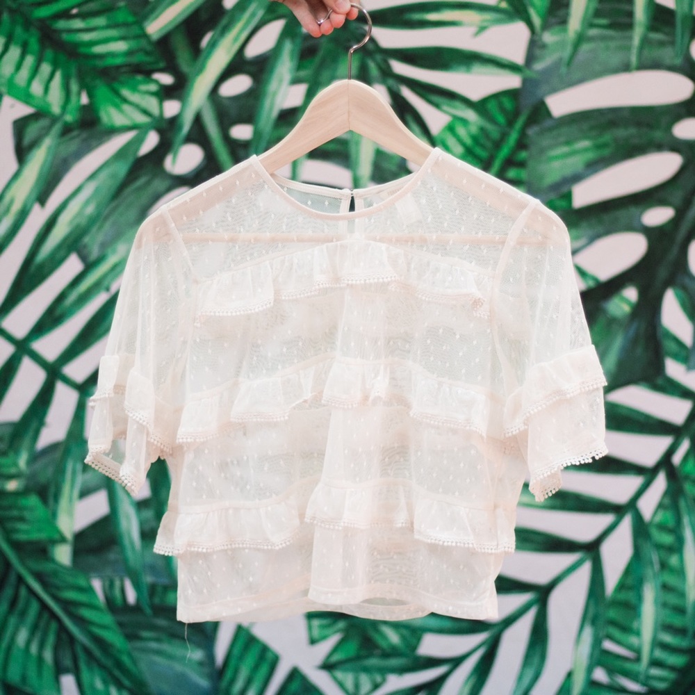 🚫SOLD🚫Forever 21 sheer mesh ruffle crop top