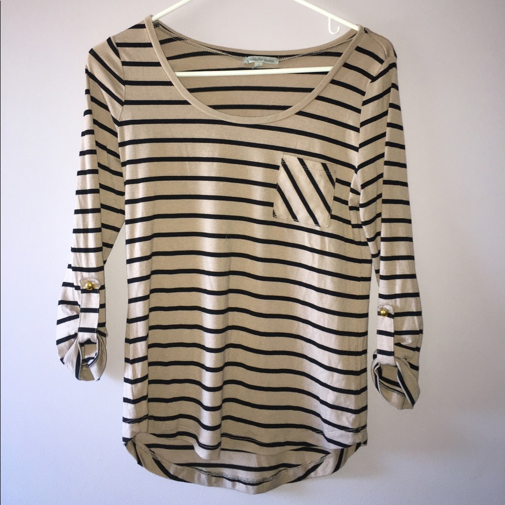 Charlotte Russe taupe and black striped shirt