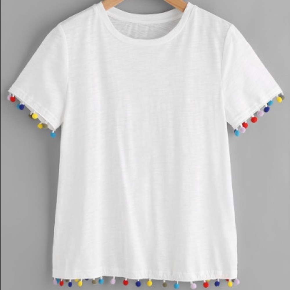 White Pom Pom Tee