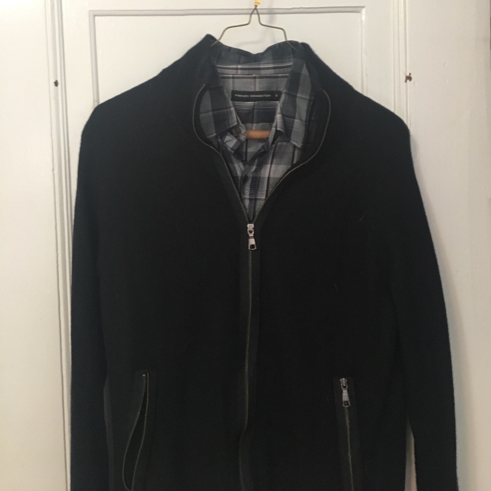 BR men's merino sweater, full zip, black.  Medium.
