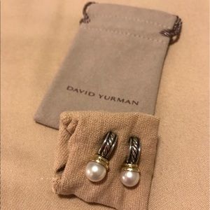 David Yurman drop, post-back pearl cable earrings