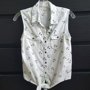 Anchor Printed Tie Knot Shirt