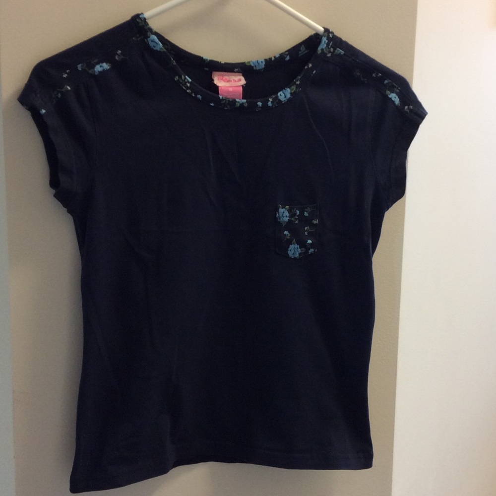 Navy with floral trim tshirt