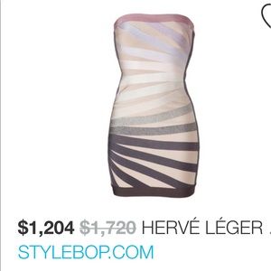 HERVÉ LÉGER Beige-Multi Strapless Bandage Dress