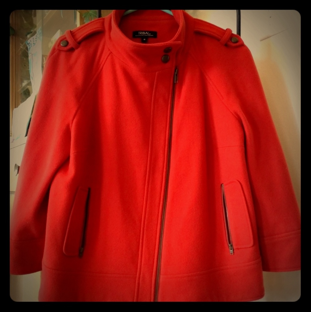 Tribal Wool-blend Peacoat with 3/4 length sleeves