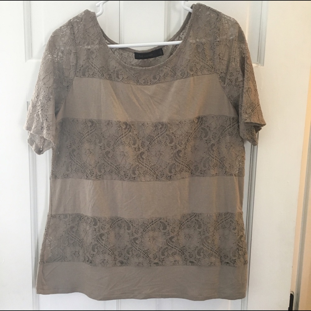 GUC L Taupe Lace Cut Out Top by The Limited