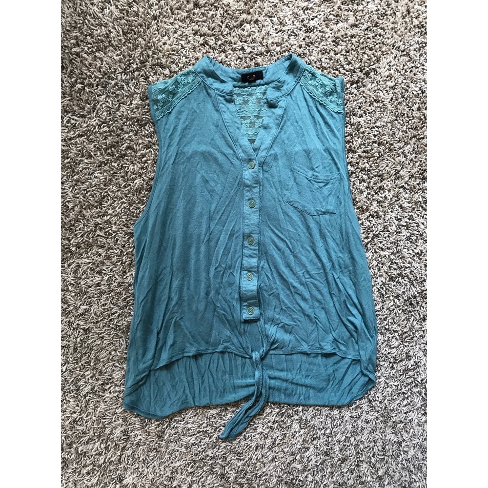 Teal button down sleeveless blouse