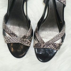 Franco Sarto black and snakeskin heels