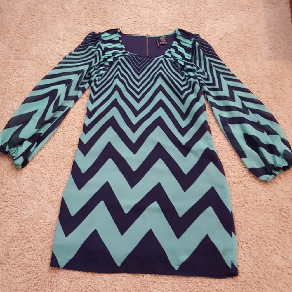 Teal navy chevron long sleeved dress
