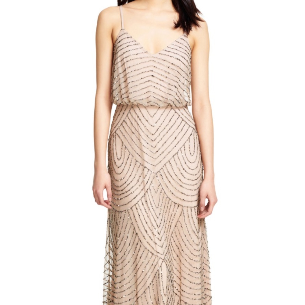 Adrianna Papell Art Deco Beaded Blouson Gown