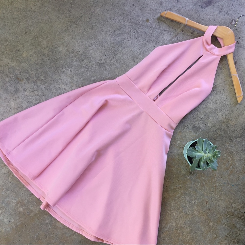 Pink halter skater dress