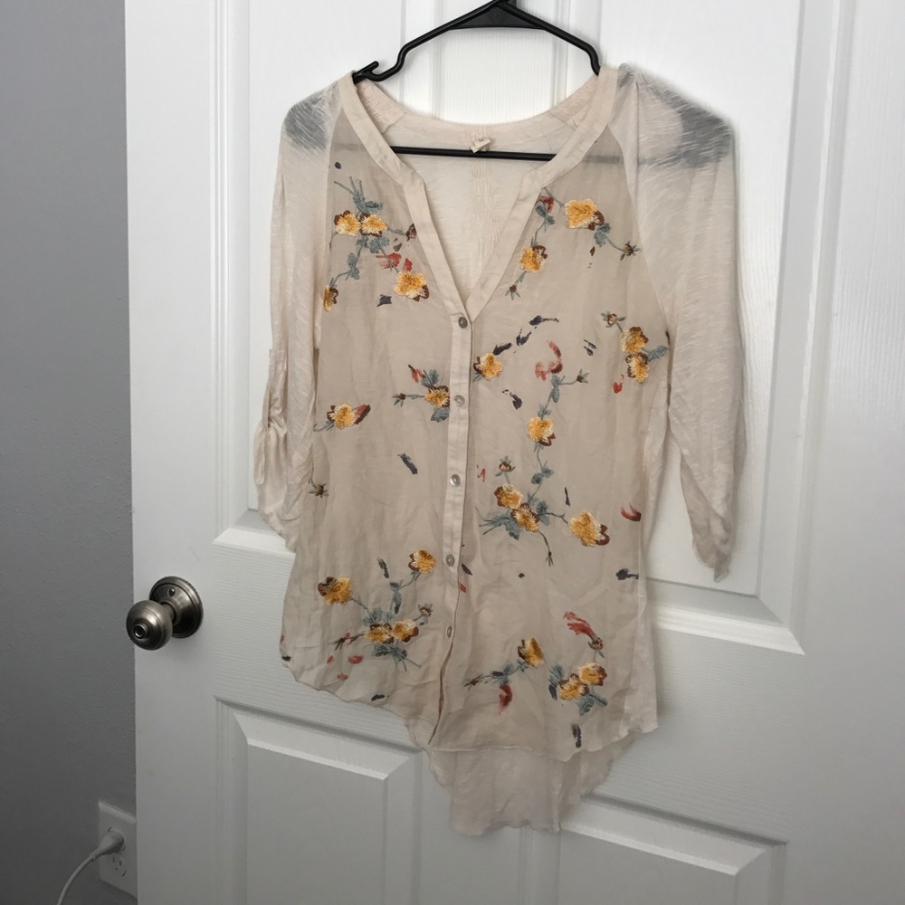 Sheer Cream Floral Blouse