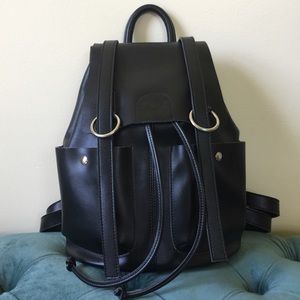 Minimalist Black Leather Backpack