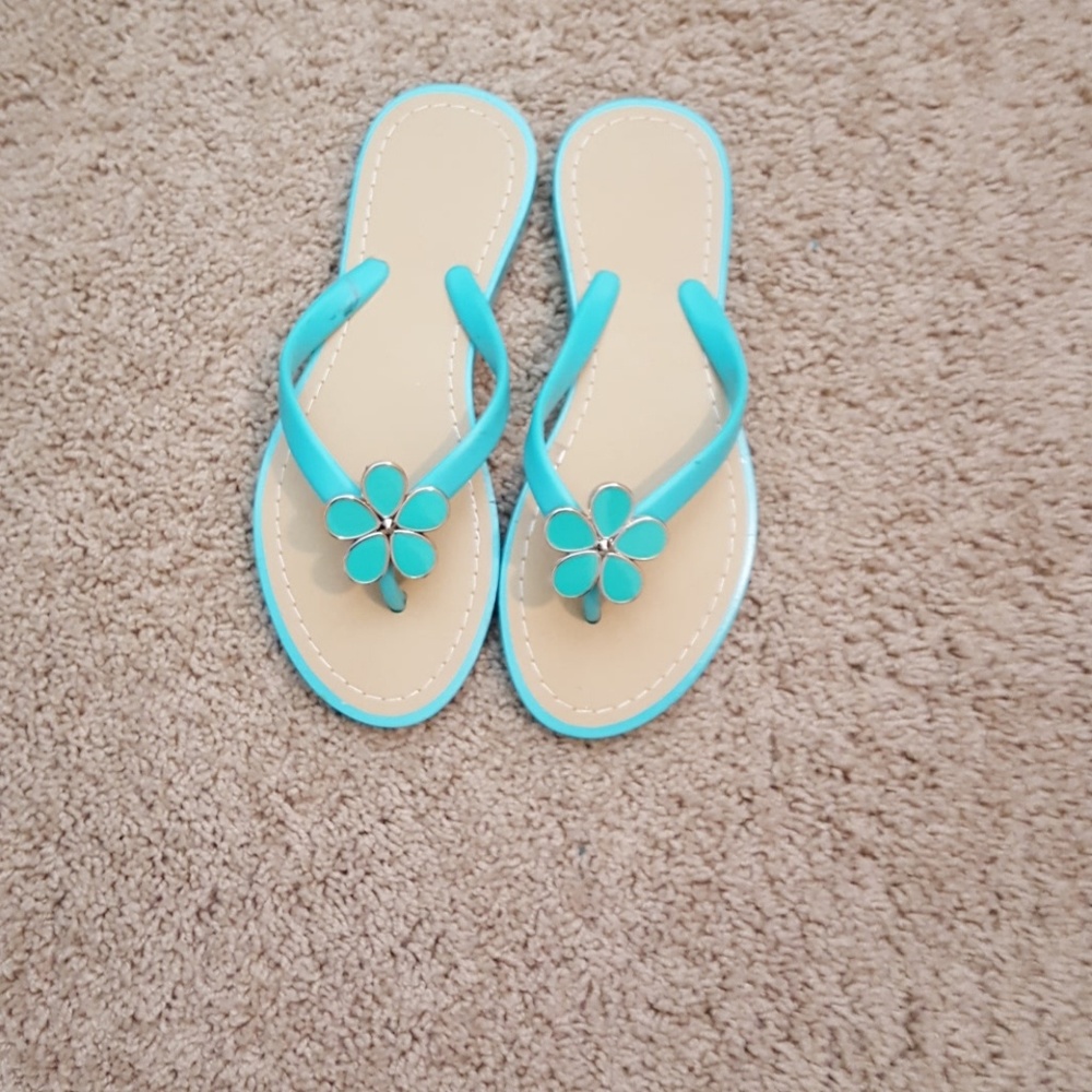 Teal flower flip flop sandals