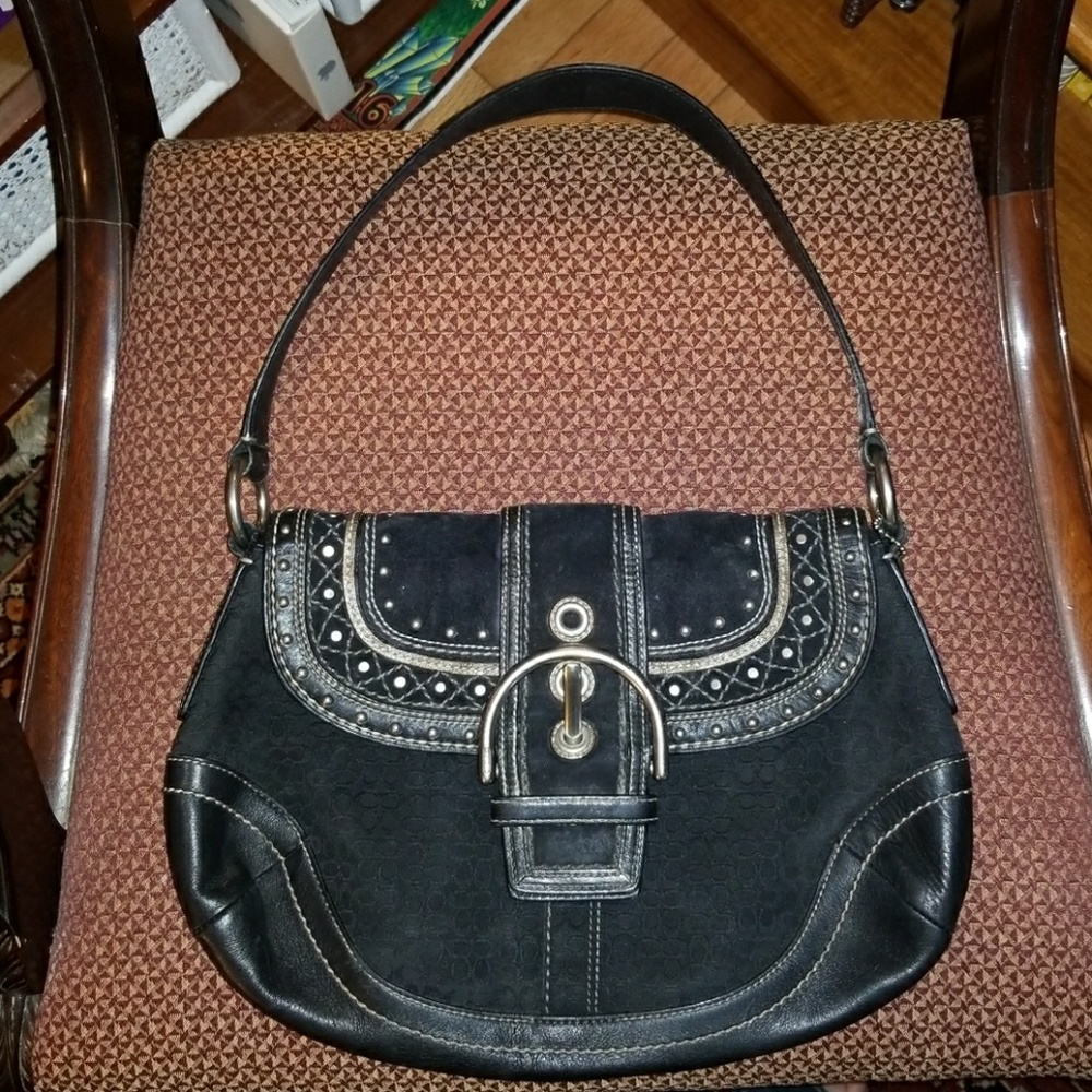 Authentic Coach black signature handbag purse