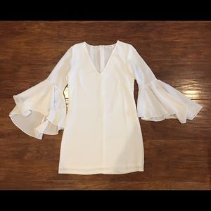 Olivaceous White Bell Sleeved Mini Dress