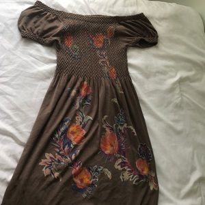 Brown floral off the shoulder dress
